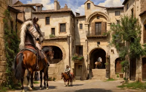 medieval street,horse stable,stables,knight village,riding school,medieval town,horse supplies,horses,horse-drawn,medieval architecture,horse-drawn carriage,hamelin,man and horses,horse and cart,horse