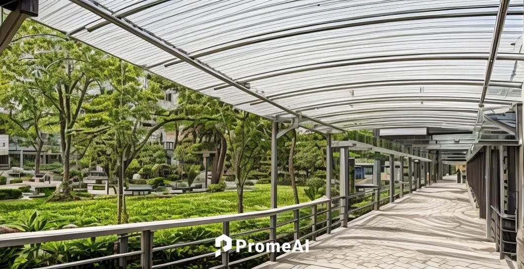 semi-outdoor modern park,a walkway in an open area with lots of trees,hahnenfu greenhouse,plant tunnel,tunnel of plants,greenhouse,greenhouses,glasshouse,Landscape,Landscape design,Landscape space typ