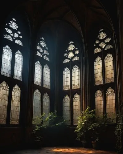 hammerbeam,hogwarts,cloisters,cloister,cloistered,stained glass windows,diagon,cathedrals,sanctuary,hall of the fallen,maulbronn monastery,wooden windows,neogothic,transept,dandelion hall,windows,altgeld,inglenook,light rays,hours of light,Illustration,Black and White,Black and White 16