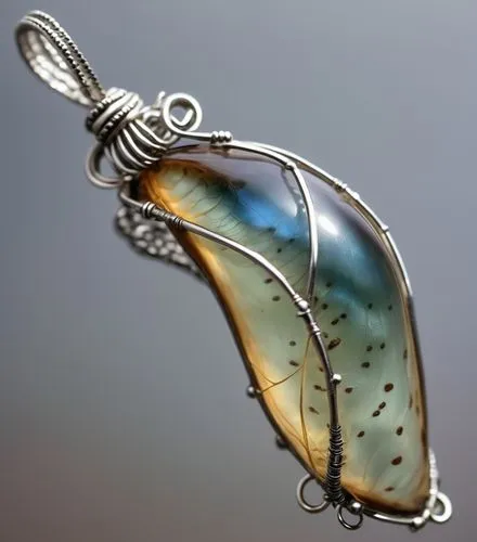 A chrysalis cocoon set into a silver necklace pendant,fishing lure,glass wing butterfly,feather jewelry,spoon lure,dewdrop,glass ornament,wind chime,opal,glass yard ornament,agate,wind bell,glass bead