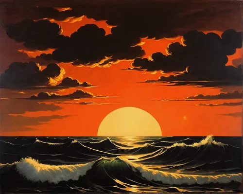 sun,sailing orange,sun and sea,rising sun,red sun,coast sunset,3-fold sun,matruschka,setting sun,orange sky,seascape,sunset,sea,japanese wave,japanese waves,sea landscape,vintage art,cool woodblock images,sunrise,eventide,Art,Classical Oil Painting,Classical Oil Painting 05