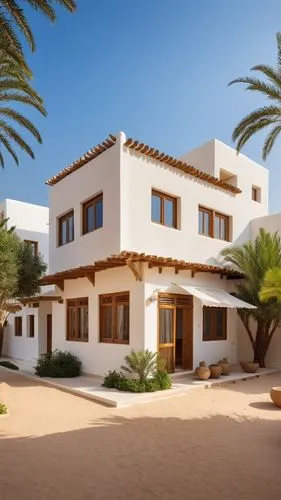 a house with a courtyard in front of palm trees,holiday villa,dunes house,casitas,palmilla,traditional house,maspalomas,Photography,General,Realistic