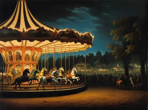 carousel,carousel horse,merry-go-round,merry go round,fairground,amusement ride,funfair,carnival tent,circus tent,children's ride,the carnival of venice,circus,carnival horse,amusement park,annual fair,prater,carnival,amusement,circus show,carriage,Art,Classical Oil Painting,Classical Oil Painting 25