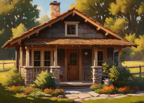 Craft a rustic facade for a cozy countryside cottage.,little house,country cottage,small house,summer cottage,cottage,wooden house,small cabin,log cabin,log home,country house,traditional house,house 