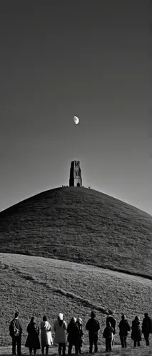 The moon rises over people gathered on Glastonbury Tor,stupa,citadel hill,inner mongolia,ring of brodgar,mongolia eastern,buzkashi,mongolia,buzludzha,nargund hill,stalingrad,burial mound,mongolian,tar