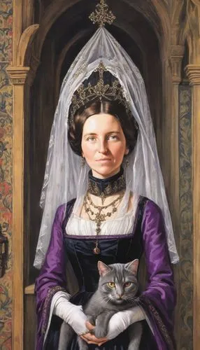 victorian lady,gothic portrait,millicent fawcett,cat portrait,la violetta,portrait of a woman,victorian style,portrait of a girl,victorian fashion,girl in a historic way,portrait of christi,cat european,napoleon cat,woman holding pie,romantic portrait,the victorian era,queen anne,cat,custom portrait,vintage female portrait,Digital Art,Comic