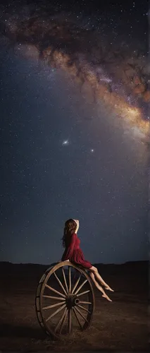 astronomer,photo manipulation,astronomy,photomanipulation,conceptual photography,girl with a wheel,fantasy picture,tobacco the last starry sky,astronomical,runaway star,photoshop manipulation,the milky way,astronomers,pioneer 10,celestial object,milky way,falling star,loneliness,traveller,lone star,Photography,Artistic Photography,Artistic Photography 14