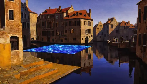 bruges,city moat,canals,moat,delft,grand canal,hoorn,cobblestone,moated,the netherlands,speicherstadt,cobblestones,gdańsk,canal,netherlands,venice,moated castle,edam,medieval street,medieval town,Art,Classical Oil Painting,Classical Oil Painting 07