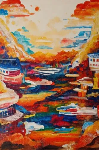 abstract painting,khokhloma painting,positano,boat landscape,dubrovnik,manarola,sea landscape,karpathos,harbor,dubrovnik city,murano,oil pastels,harbour,oil painting on canvas,oil on canvas,portofino,