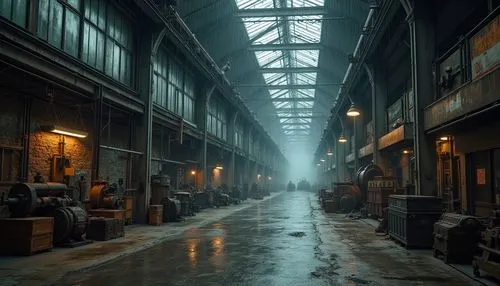 carreau,deakins,pingyao,industrial hall,theed,factory hall,fabrik,leadenhall,bladerunner,warehouse,dishonored,warehouses,arkham,empty factory,alchemax,printworks,passage,movie set,gringotts,old linden alley,Photography,General,Realistic