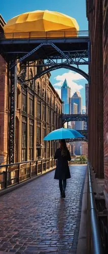 Pittsburgh cityscape, architectural tour, daytime, blue sky with white clouds, steel bridges, yellow stone buildings, glass skyscrapers, old brick factories, riverside walkway, tourists taking photos,