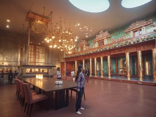 the room is large and has some lights,driehaus,javanese traditional house,rijksmuseum,wanamaker,royal interior,emporium,Photography,General,Cinematic