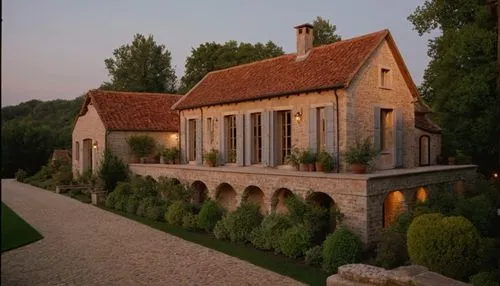 the view from the walkway to an elegant estate,manoir,hameau,maison,clay house,dumanoir,country house,Photography,General,Cinematic