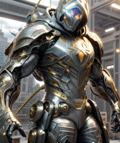 kryptarum-the bumble bee,steel man,metallic,armored,knight armor,alien warrior,yellow-gold,armor,sci fi,scifi,chrome steel,bumblebee,carapace,metallic feel,3d man,steel,nova,war machine,armour,paladin