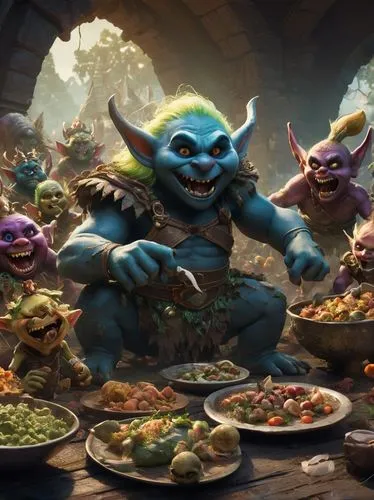 gnomes at table,dwarf cookin,scandia gnomes,rotglühender poker,scandia gnome,goblin,skylander giants,feast,food table,gnomes,food platter,meal  ready-to-eat,dining,family dinner,thanksgiving background,bahian cuisine,traditional food,the festival of colors,skylanders,dinner,Conceptual Art,Fantasy,Fantasy 02