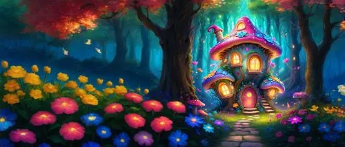 fairy village,fairy forest,fairy world,enchanted forest,mushroom landscape,fairyland