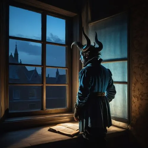 house silhouette,hare window,in the shadows,nacht,night watch,silhouette,Art,Classical Oil Painting,Classical Oil Painting 06