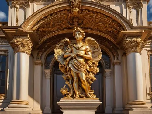 the statue of the angel,ghiberti,baroque angel,bernini altar,bernini's colonnade,peterhof palace,versaille,eros statue,cliveden,frederiksborg,golden wreath,emperor wilhelm i monument,harlaxton,ornamentation,angel statue,enfilade,sanssouci,versailles,rococo,entranceway,Conceptual Art,Daily,Daily 22