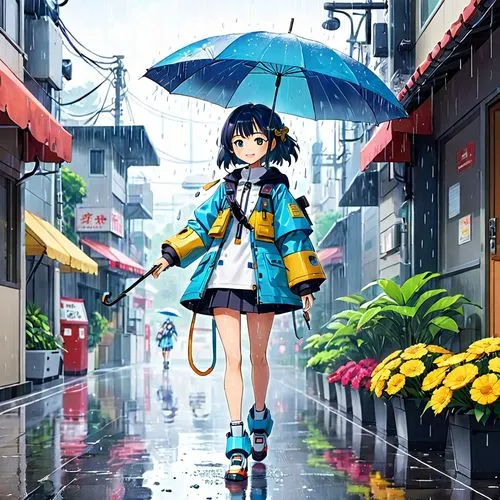 anime japanese clothing,walking in the rain,umbrella,rainy,raincoat,nico,in the rain,summer umbrella,harajuku,blue rain,rain suit,asian umbrella,umbrellas,rainy day,yuzu,rainy season,japanese umbrella,honolulu,rain lily,rain,Anime,Anime,Traditional