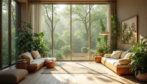 sunroom,indoor,houseplants,house plants,conservatory,bamboo curtain,livingroom,sitting room,living room,home interior,houseplant,green living,conservatories,interiors,bamboo plants,morning light,home landscape,window view,window curtain,windowsill,Photography,General,Realistic