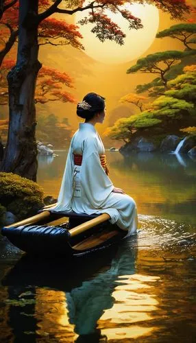 canoeist,japanese art,world digital painting,boatman,kayaking,canoer,fisherman,canoeing,japan landscape,hiromasa,boat landscape,meditator,canoe,kayaker,tranquility,serene,meditation,zen,meditate,japon,Conceptual Art,Fantasy,Fantasy 05