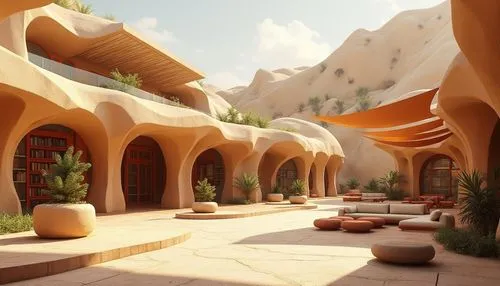 desert landscape,desert desert landscape,the desert,caravanserai,superadobe,caravanserais,theed,desert plants,hasinai,archways,stone desert,desert,roof landscape,ancient city,desert background,dorne,masdar,courtyards,ancient buildings,desertlike,Photography,General,Realistic