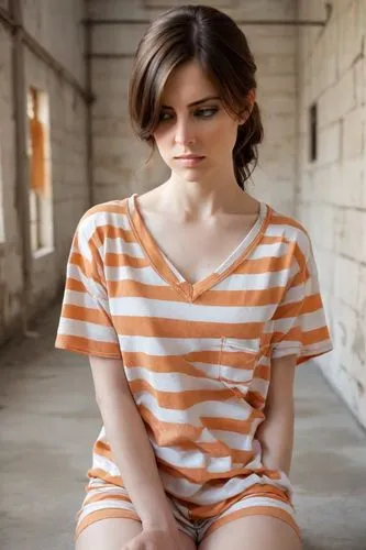 horizontal stripes,cotton top,photo session in torn clothes,in a shirt,stripes,striped background,striped,pixie cut,orange,daisy 2,liberty cotton,daisy 1,daisy jazz isobel ridley,video scene,detention,prisoner,orange color,pixie-bob,asymmetric cut,torn shirt