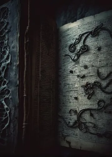 old books,skeleton key,abandoned room,a dark room,penumbra,antique background,magic grimoire,runes,iron door,scrape book,old book,carved wall,dark art,guestbook,book pages,vanitas,magic book,calligraphy,4k wallpaper,spine,Illustration,Paper based,Paper Based 27