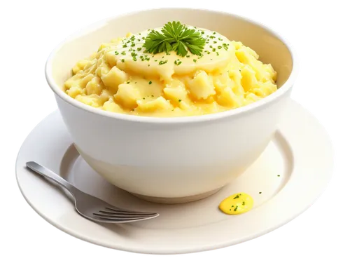 Golden mashed potatoes, creamy texture, rounded shape, white plate, garnished with chopped parsley, melted butter on top, soft focus, warm lighting, shallow depth of field, 3/4 composition, realistic 