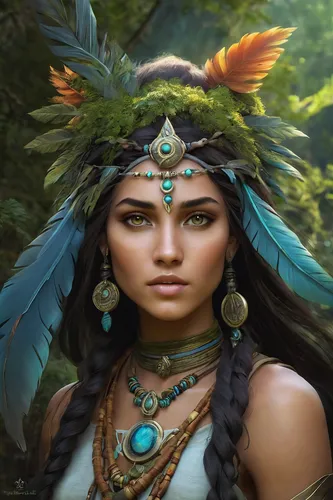 indian headdress,pocahontas,polynesian girl,headdress,feather headdress,ancient egyptian girl,shamanic,warrior woman,native american,shamanism,cherokee,american indian,fantasy art,cleopatra,fantasy portrait,mystical portrait of a girl,priestess,faery,artemisia,tribal chief,Photography,Artistic Photography,Artistic Photography 13