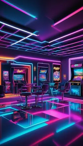 neon cocktails,neon coffee,retro diner,ufo interior,arcade,spaceland,arcades,neon drinks,80's design,game room,neon lights,neon light,nightclub,neon candies,arcade games,neon,poolroom,computer room,aesthetic,colored lights,Illustration,American Style,American Style 01