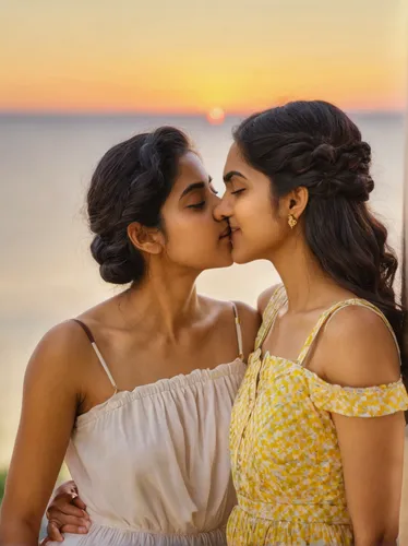 Write a romantic scene where Ritu Varma experiences love at first sight.,girl kiss,two girls,pre-wedding photo shoot,cheek kissing,maldivian rufiyaa,kissing,kerala,sisters,beautiful photo girls,making