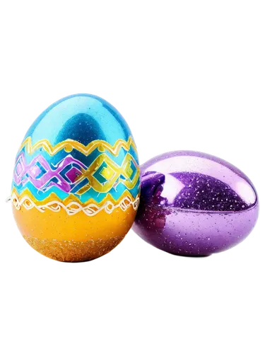 Colorful easter eggs, decorated with flowers, ribbons, and glitter, ornate patterns, shiny surface, reflective light, rounded shape, standing upright, solo, white background, soft focus, warm lighting