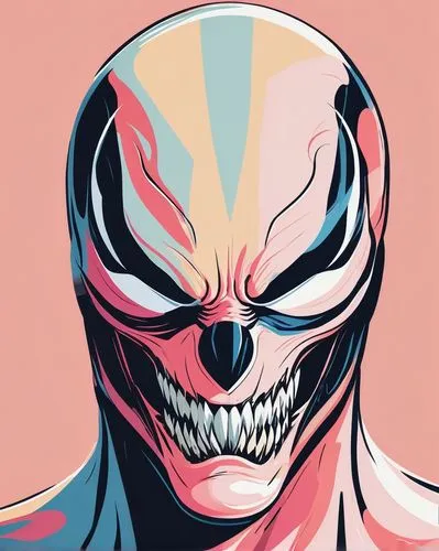 A striking and minimalistic digital art design depicting Venom. The illustration

highlights the shape of his face in pastel colors tones, displaying a combination of solid lines and thin strokes., co