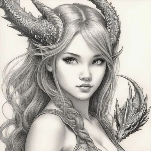 demoness,faerie,faery,lilith,fantasy portrait,angel line art,Illustration,Black and White,Black and White 30