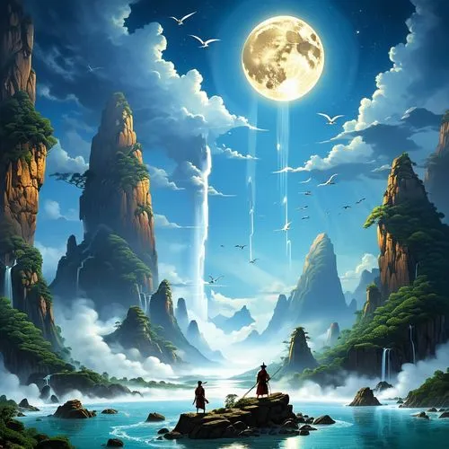 fantasy landscape,cartoon video game background,fantasy picture,landscape background,moon and star background,lunar landscape,moonlit night,fantasy art,futuristic landscape,moonlit,an island far away landscape,nature background,full hd wallpaper,dreamscape,background design,moonscapes,mountainous landscape,children's background,3d fantasy,world digital painting,Conceptual Art,Sci-Fi,Sci-Fi 19