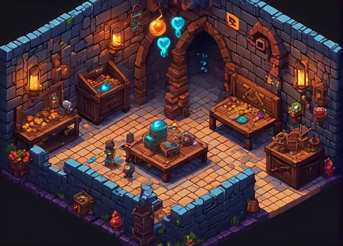 tavern,shopkeeper,dungeon,apothecary,witch's house,cellar,ornate room,isometric,treasure house,small house,gold shop,basement,consulting room,wine cellar,ancient house,castle iron market,fireplace,apartment,guest room,jewelry store,Illustration,Abstract Fantasy,Abstract Fantasy 13