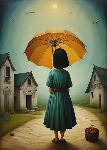 Create a mysterious atmosphere where a colombid￩s leads to a hidden treasure.,little girl with umbrella,little girl with balloons,little girl in wind,world digital painting,summer umbrella,oil paintin