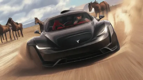 sand road,desert run,accelerate,illustration of a car,fast car,electric sports car