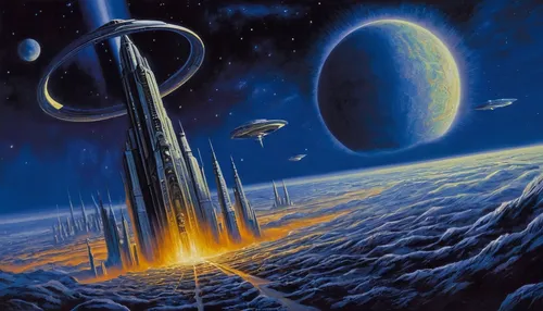 Describe a painting depicting a symbol of hope and new beginnings.,futuristic landscape,space art,sci - fi,sci-fi,sci fi,space ships,scifi,alien world,alien planet,science fiction,spaceships,sci ficti