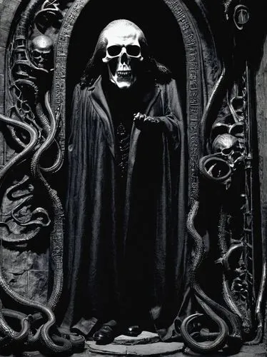 memento mori,grim reaper,vanitas,skull bones,death's-head,sepulchre,death god,death's head,dance of death,dark cabinetry,crypt,skeleltt,day of the dead frame,skeleton key,skull statue,scull,count,vintage skeleton,death head,creepy doorway,Photography,Black and white photography,Black and White Photography 15