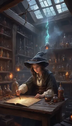 Explore a magical school where students cast spells to learn new subjects. Describe a humorous mishap that occurs during a 10-minute potion-making class.,apothecary,candlemaker,merchant,tinsmith,potio