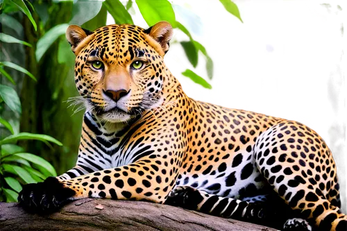 Wildlife photography, majestic jaguar, solo, adult, golden fur with black spots, muscular body, strong legs, sharp claws, green eyes, serious facial expression, lying down, relaxing, tropical rainfore