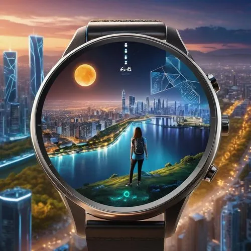 open-face watch,moon phase,futuristic landscape,spacewatch,smart watch,smartwatch,Photography,Artistic Photography,Artistic Photography 15