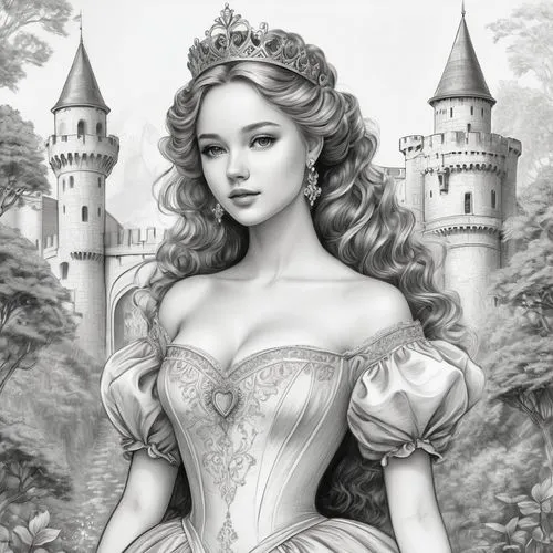 princess sofia,fairy tale character,prinses,noblewoman,prinzessin,fairest,Illustration,Black and White,Black and White 30