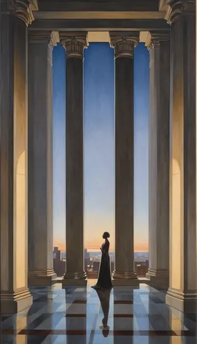 three pillars,contemporary witnesses,vittoriano,art deco background,griffith observatory,neoclassical,pillars,columns,observatory,doric columns,banker,vertigo,freemasonry,the observation deck,casablanca,classical antiquity,robert harbeck,art deco woman,jefferson memorial,background image,Illustration,Realistic Fantasy,Realistic Fantasy 21