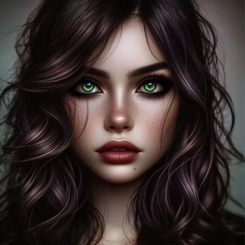 fantasy portrait,girl portrait,mystical portrait of a girl,violet eyes,green eyes,fantasy art,women's eyes,romantic portrait,violet head elf,romantic look,faery,medusa,doll's facial features,world digital painting,digital painting,layered hair,natural color,eyes makeup,female beauty,digital art