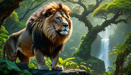 forest king lion,king of the jungle,african lion,panthera leo,aslan,male lion,leonine,lion,kion,lionni,male lions,female lion,lionore,lionheart,iraklion,majestic nature,mandylion,fantasy animal,goldlion,lion father,Photography,General,Fantasy