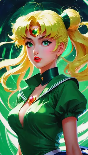 masterpiece, explicit, Sailor moon anime slyle S-Class hero "Tatsumaki Tornado of Terror",yang,star drawing,star mother,emerald,camellia,star dahlia,caerula,goddess of justice,sailor,aurora,dahlia,med