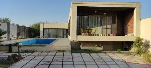 residential house,chandigarh,patio,iranian architecture,private house,riad,inside courtyard,exterior decoration,build by mirza golam pir,concrete slabs,outdoor structure,block balcony,terrace,core ren